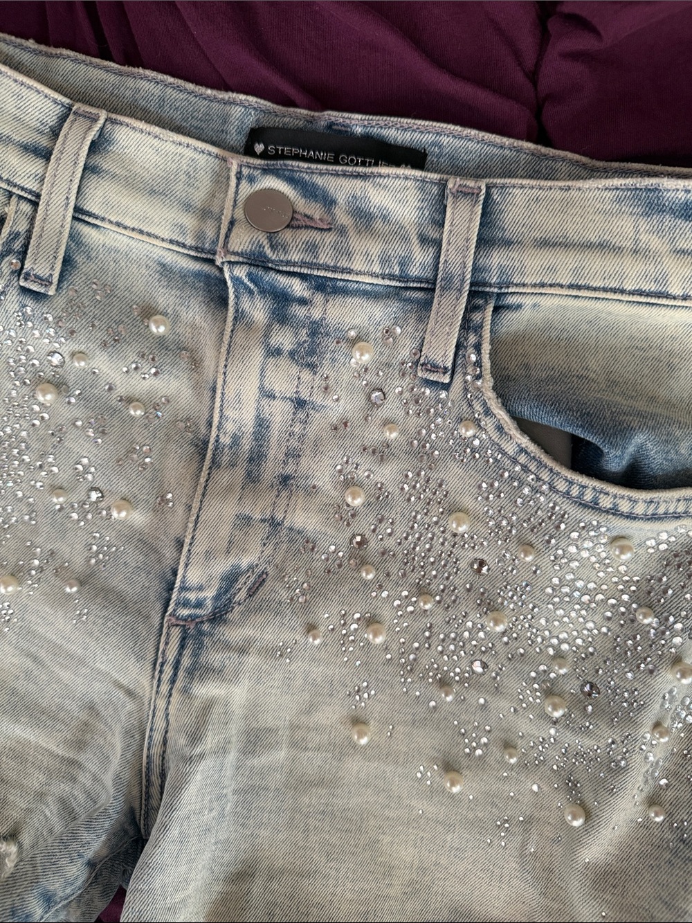 Joe's Jeans x Stephanie Gottleib Light Wash Pearl & Rhinestone Embellished Short